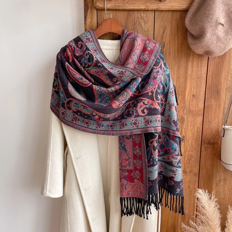 

Autumn and winter new shawl outerwear retro ethnic style blanket imitation cashmere scarf printed fringe warm scarf