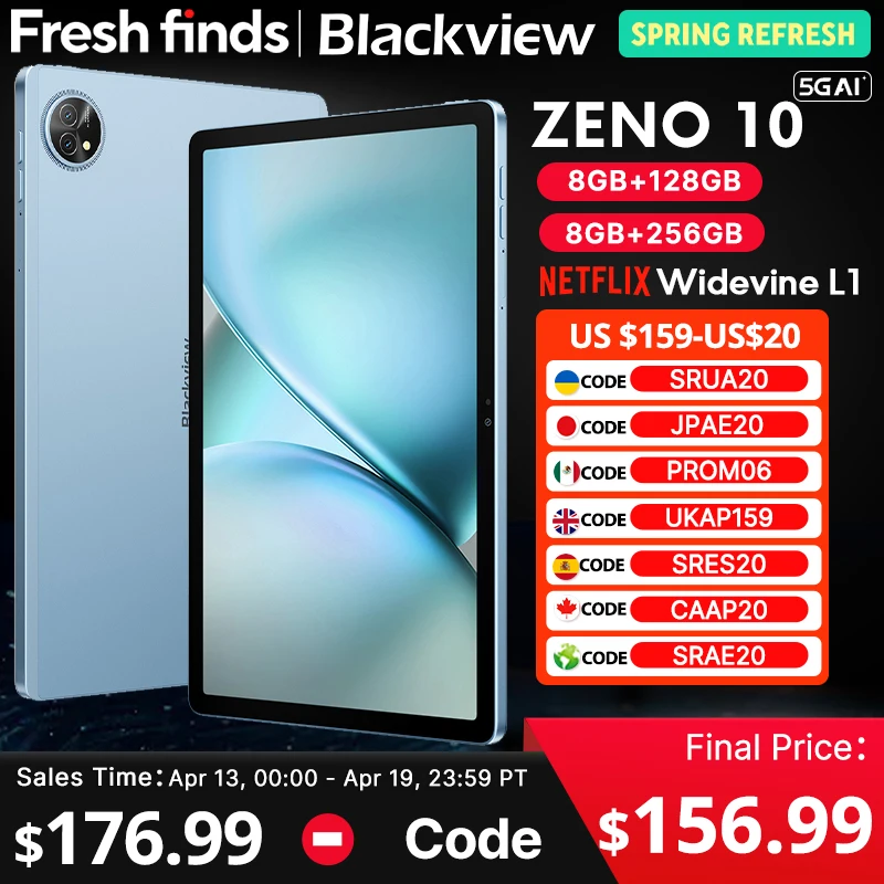 

Blackview Zeno 10 5G AI Tablet 11-inch FHD+ 90Hz Display Widevine L1 UNISOC Tiger T8200 8800mAh Quad Speakers Android 15 Pad PC
