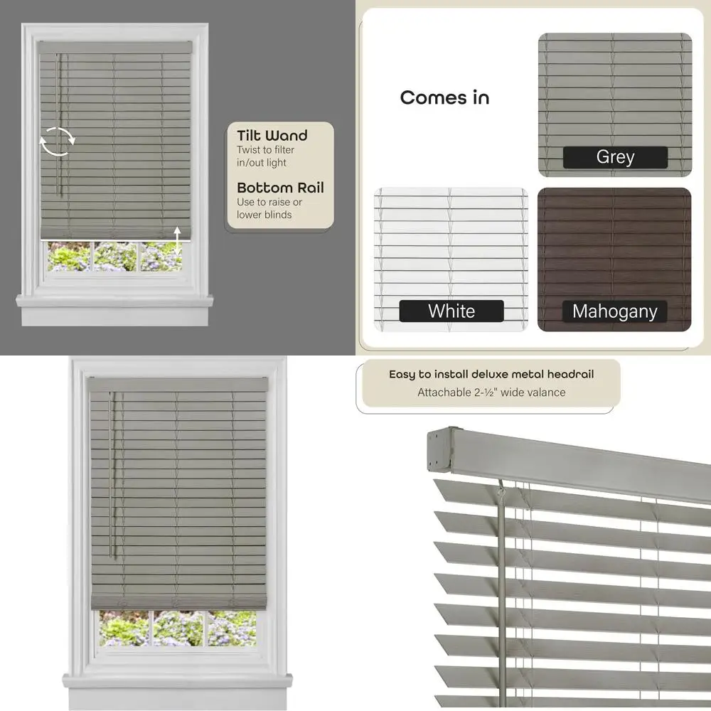 

Горизонтальные жалюзи из серого винила 36 x 52 дюйма с 2 ламелями для рассеивания света