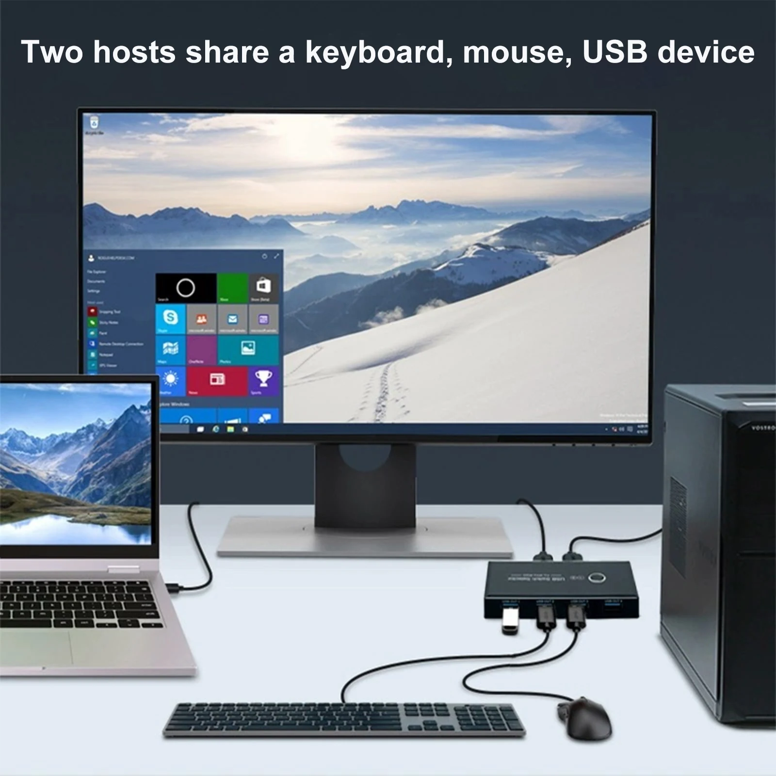 

USB 3.0 переключатель-селектор с 2 кабелями, USB-адаптер для совместного использования, однокнопочный переключатель для ПК, ноутбука, клавиатуры, мыши, принтера, сканера