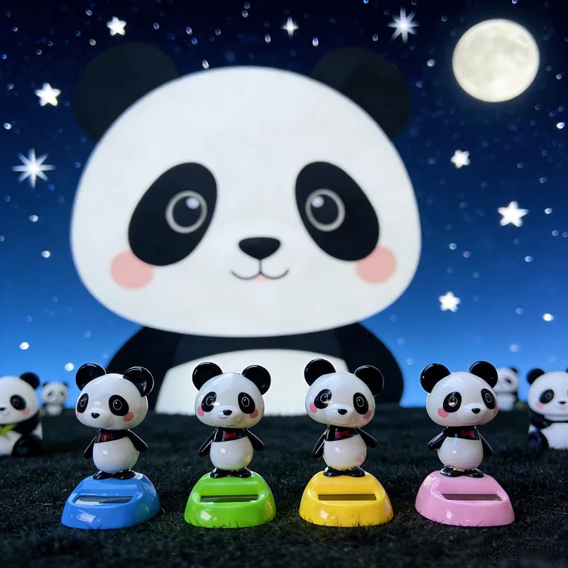تمثال حيوان الباندا اللطيف يعمل بالطاقة الشمسية مع رأس متحرك وراقص، زينة للسيارة، ألعاب للأطفال، إكسسوارات سيارات، لعبة باندا كرتونية تعمل بالطاقة الشمسية، هدية للعطلات