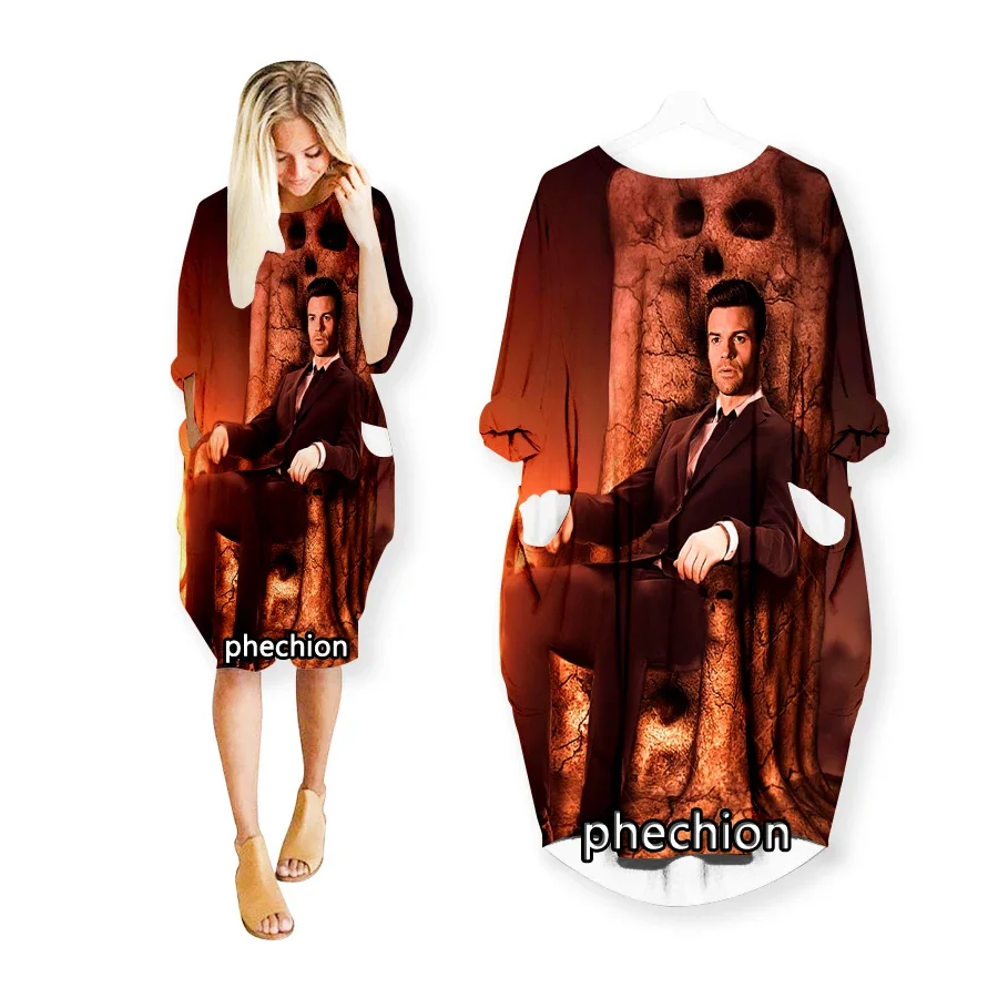 

phechion New Elijah Mikaelson 3D Print Fashion Dresses Casual Mid-length Dress Women Clothing Pocket Long Sleeve Tops R105