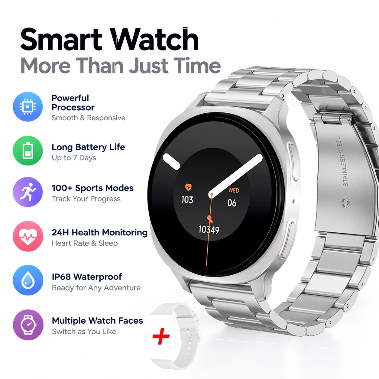 Mini Smart Watch with Large Display and Health Tracking