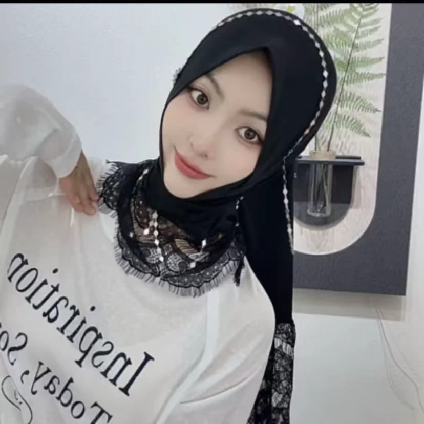 Boutique Lace Moslem Malasia Head Cover Swallowtail Hijab