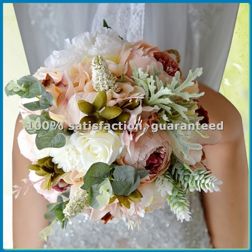 

Искусственный букет из пионов и роз для невесты и подружек невесты, ручной работы, свадебный букет из шелка, букет невесты, цветы для держания в руках - AT35
