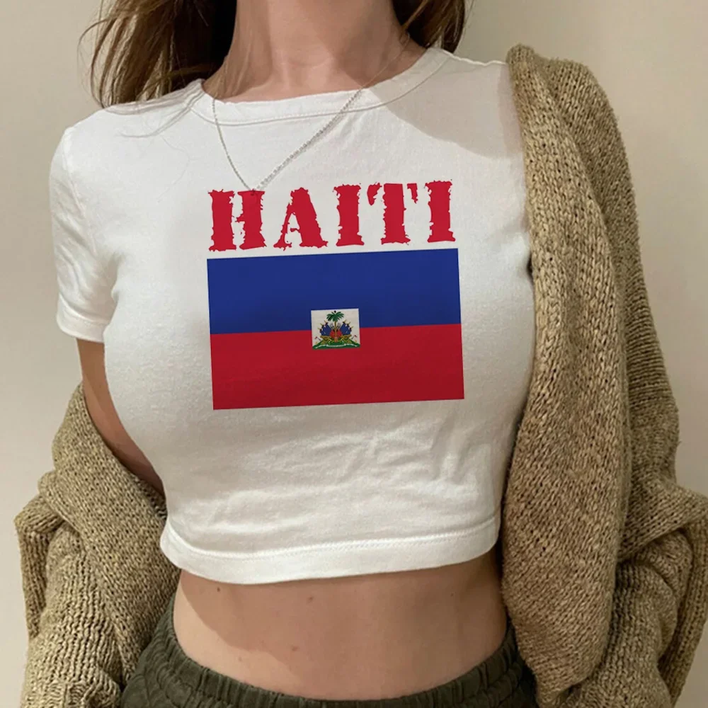 Haiti Essential T-Shirt Y2k Womens Designer Harajuku Cropped Top Girl Streetwear Manga Anime Clothing Patriot Traf Spring Summer