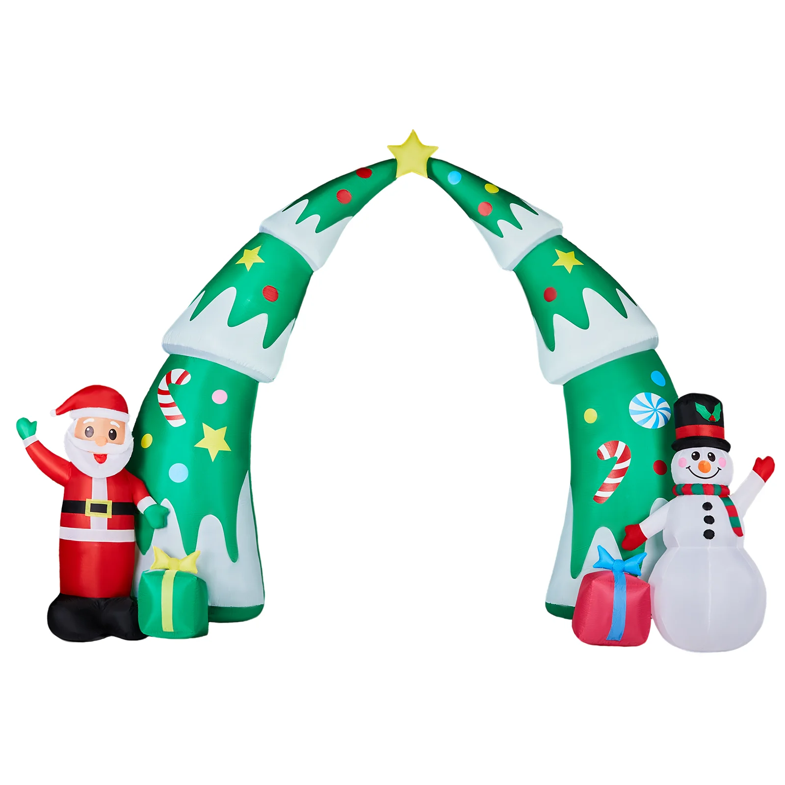 15FT Lighted Christmas Inflatable Archway, Inflatable Christmas Tree Arch with Santa & Snowman, Blow Up Yard Decoration Built-in LED Lights, Waterproof Polyester for Front Yard Lawn Garden Holiday Decor