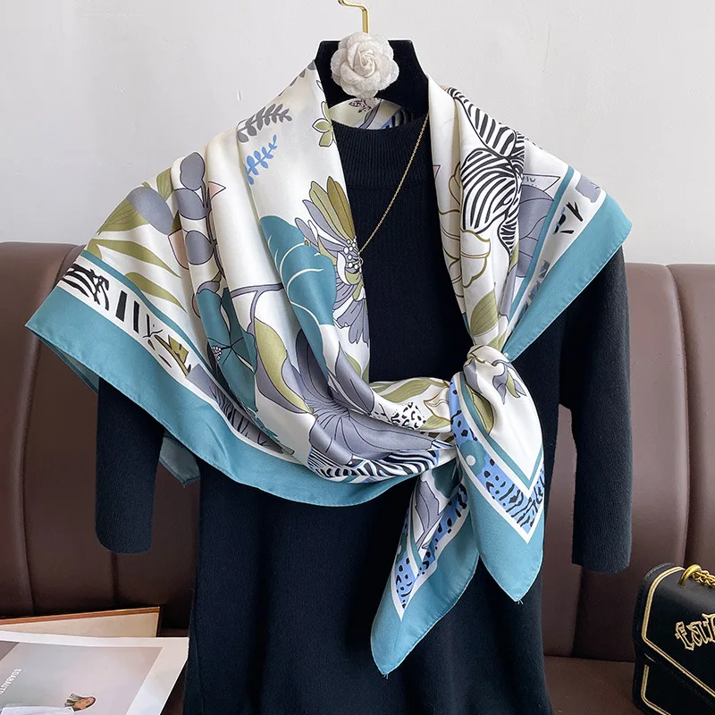 Luxury Fashion Women 90*90cm Silk Scarf Female Square Scarves Elegant Hairband Neckerchief Shawls Headband Foulard Ribbon Wraps