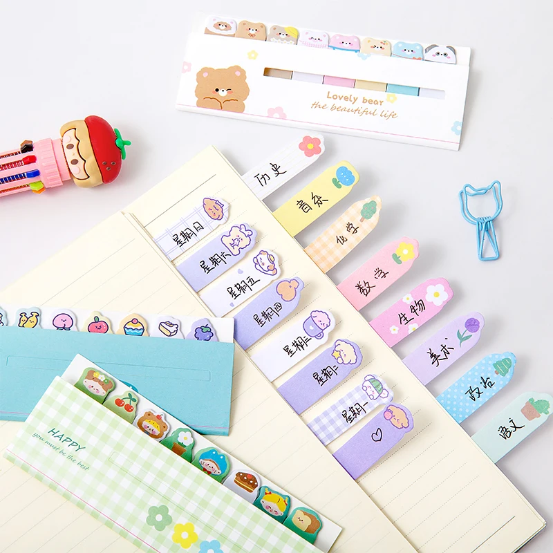 120 PCS Multi-color Kawaii Cartoon Fruit Flower Writable Sticky Notes Index for Pages Book Mark Classification