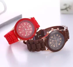 Round Quartz Watches Simple Casual Women Silicone Strap Wrist Watches Silicone Strap Quartz Wrist Watch Couple Watches