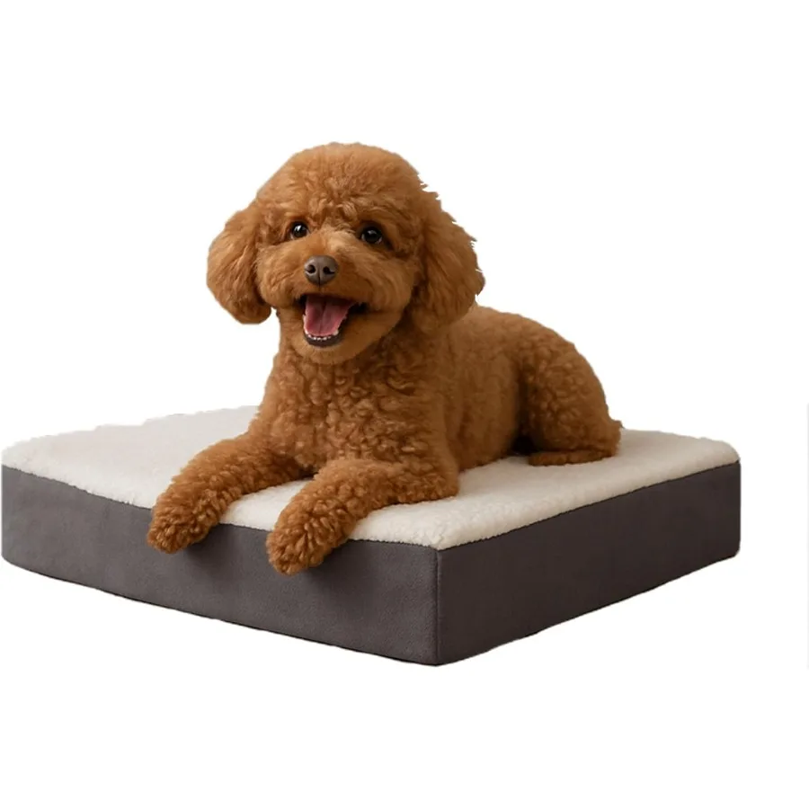 

Ортопедическая кровать для собак с 2-слойной пеной с эффектом памяти для поддержки суставов и комфорта — моющийся в машине чехол из шерпы идеально подходит для маленьких собак