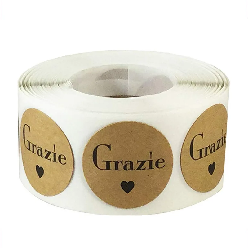 Grazie italiano Grazie adesivi per etichette Kraft naturali per etichette con sigillo e adesivi per pacchetti adesivo per cancelleria scrapbooking