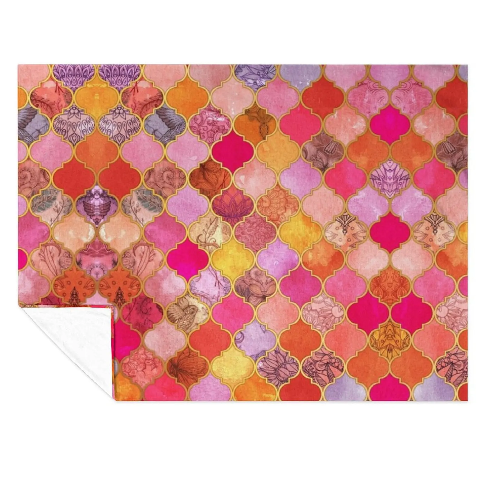 

Hot Pink, Gold, Tangerine & Taupe Decorative Moroccan Tile Pattern Throw Blanket Giant Sofa Flannels Blankets