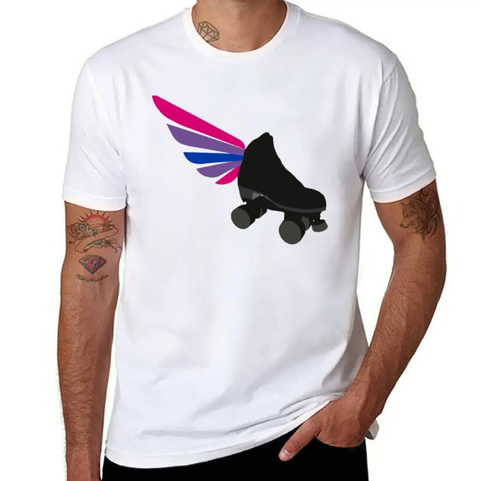 

Bi Pride Winged Roller Skate T-Shirt cotton man t-shirts essential t shirt Louboutins affliction shirts designer t shirt men
