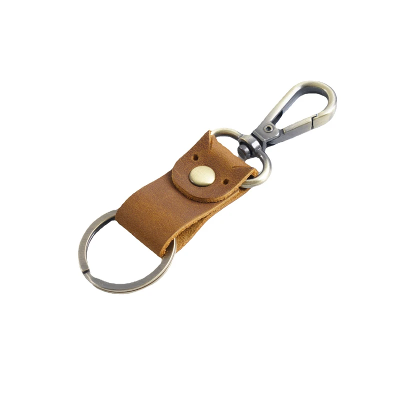 Retro Genuine Leather Handmade Keychain Wear-resistant Cowhide Key Loop For Men Gift Pure Color Buckle