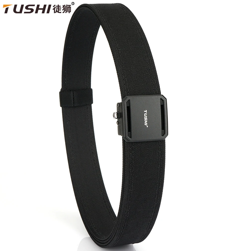 TUSHI New Hard Tactical Belt for Men Metal Automatic Buckle IPSC Gun Belt 1100D Nylon Military Belt Outdoor Sports Girdle Male
