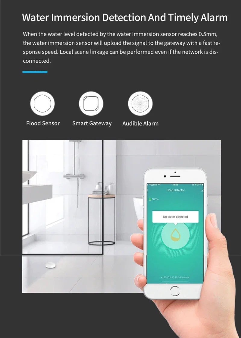 Água Vazamento Detector Sensor, Água Linkage Alarme, Smart Life App, Monitoramento Remoto, Alerta de Inundação, Segurança Overflow, ZigBee TUYA