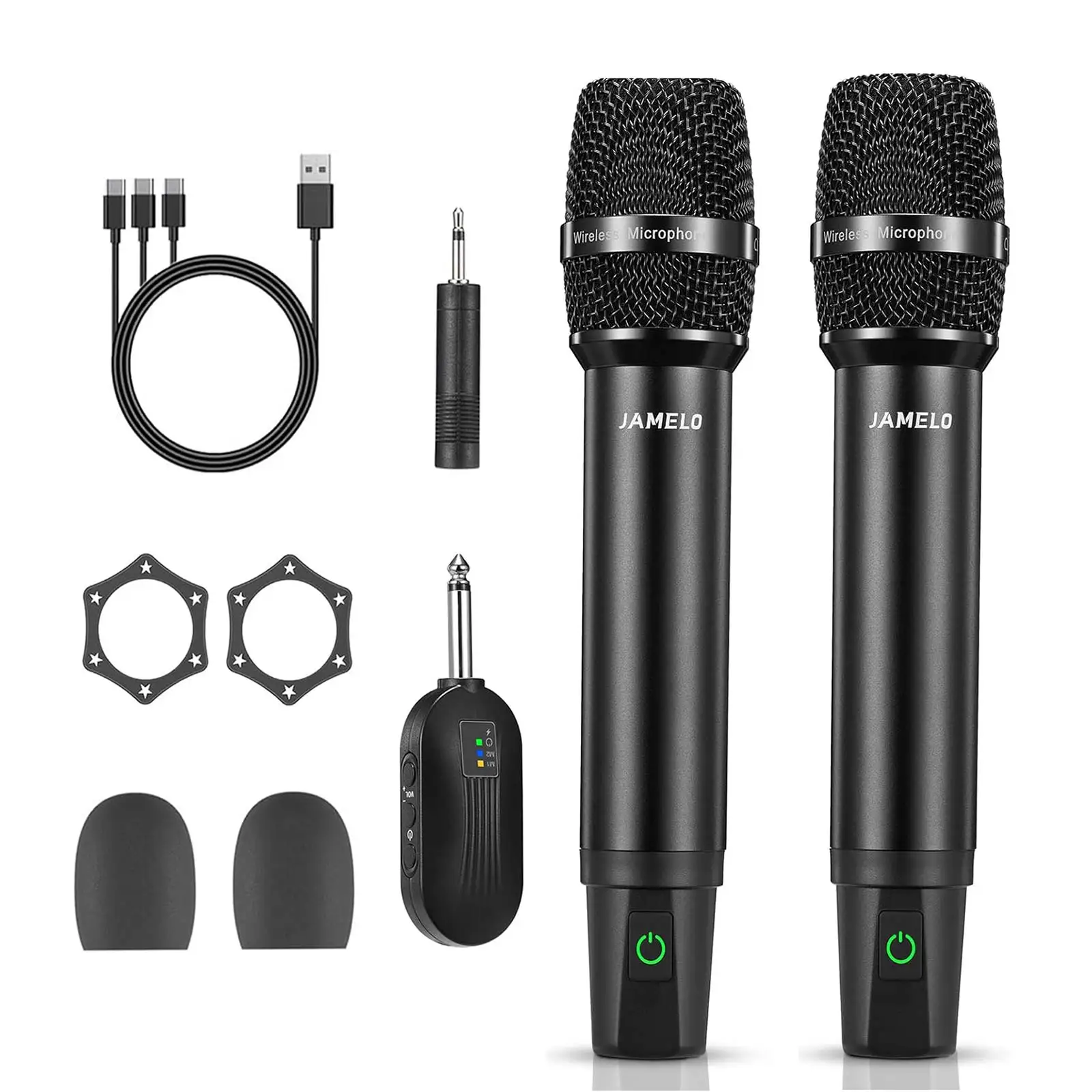 JAMELOWireless microfoon UHF draadloze dynamische 2-kanaals handmicrofoon microfoon voor party karaoke professionele kerkshow