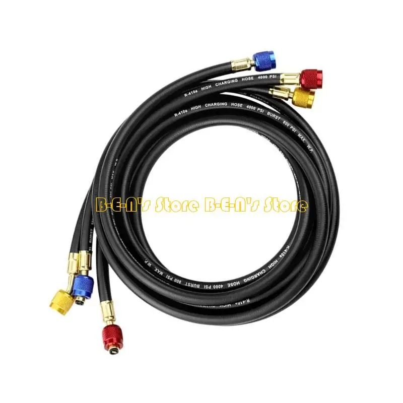 Y1AD Professional HVAC Charging Hose Set, 3 Color Coded Hoses with Valves for Multiple Refrigerants R1234YF R404A