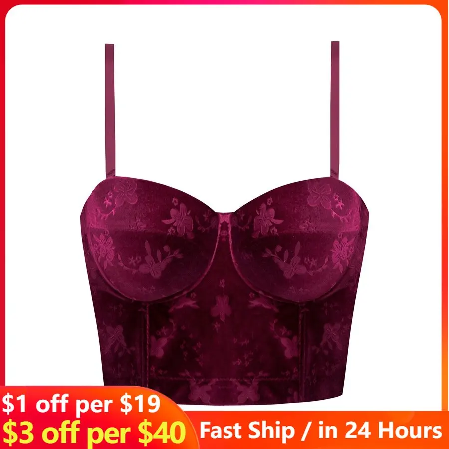 

Sexy Velvet Printed Corset Top Halter Crop Top Women Camis Backless Bandage Tank Top 2023 Party Club Bustier vintage büstiyer