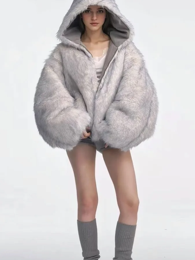 

Зимнее пальто женское свободного кроя с двусторонним меховым воротником, на молнии, для повседневной носки