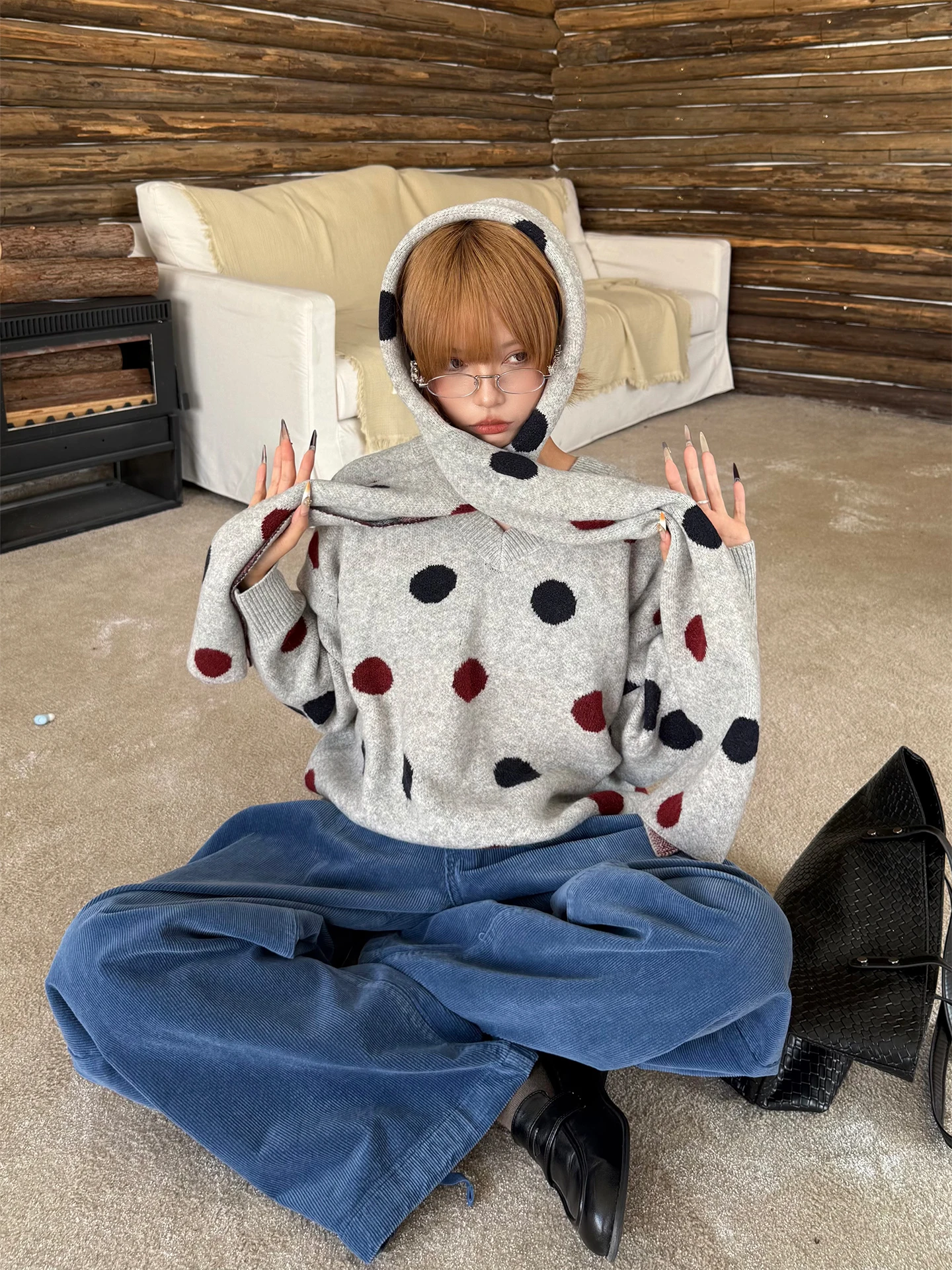 

Don Cry Polka Dot Bubble Sve Knitted Sweater Women's Winter Warm Scarf Netie Versatile Loose Fit Comfortable Knitwear