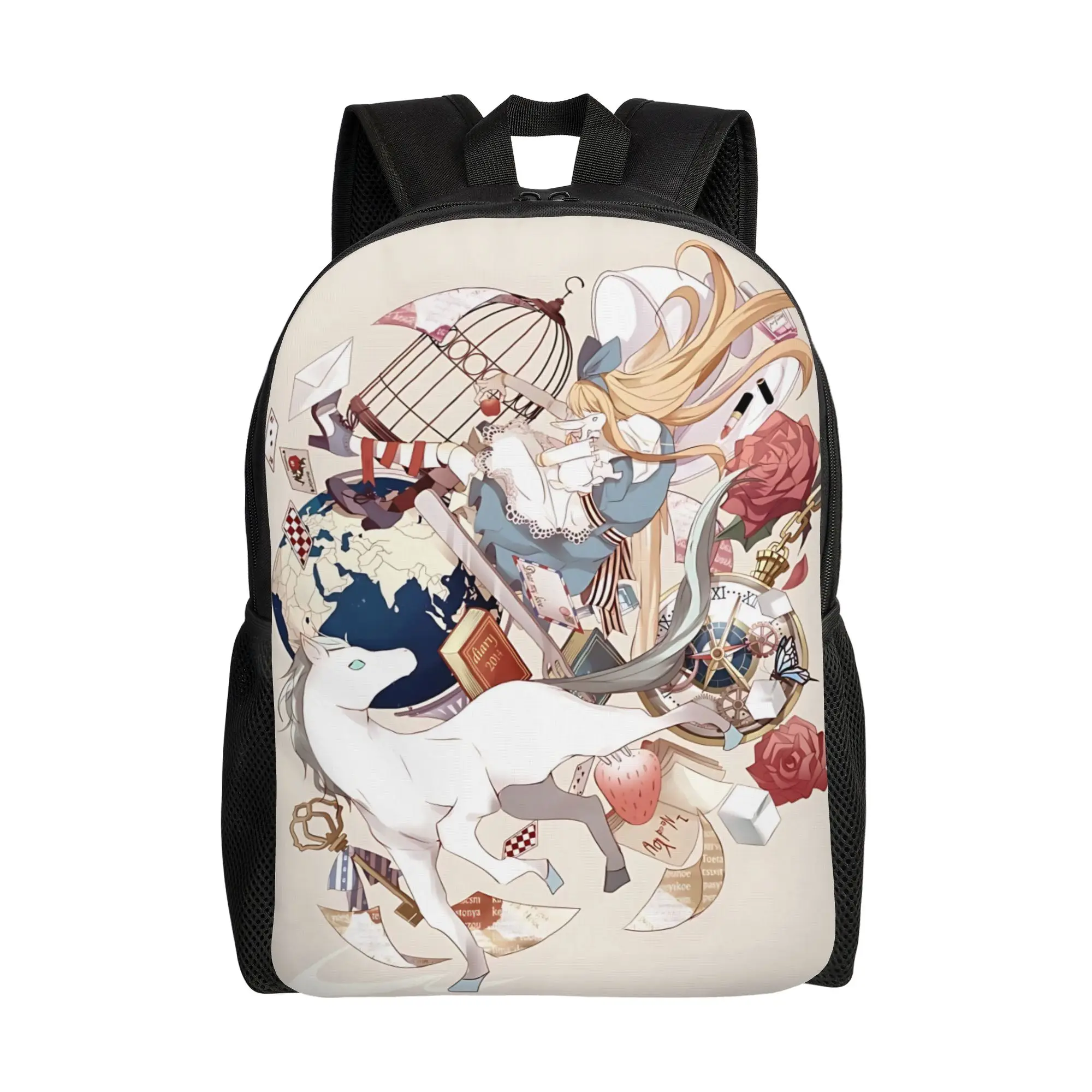 

1PC Backpack Disney fairy tale Daypack Alice in Wonderland Adjustable Strap Travel Zipper Closure Rucksack