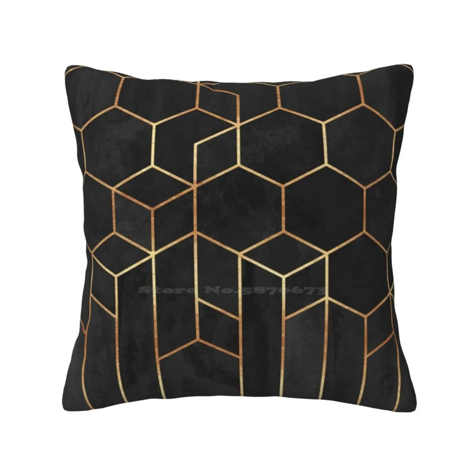 Black Hexagons Soft Comfortable Pillowcase Geometry Geometric Pattern Abstract Lines Black Dark