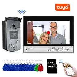 Sonnette vidéo intelligente Tuya, interphone avec caméra d'accès RFID, système d'interphone Wi-Fi, prise en charge de la carte TF, moniteur 9 pouces