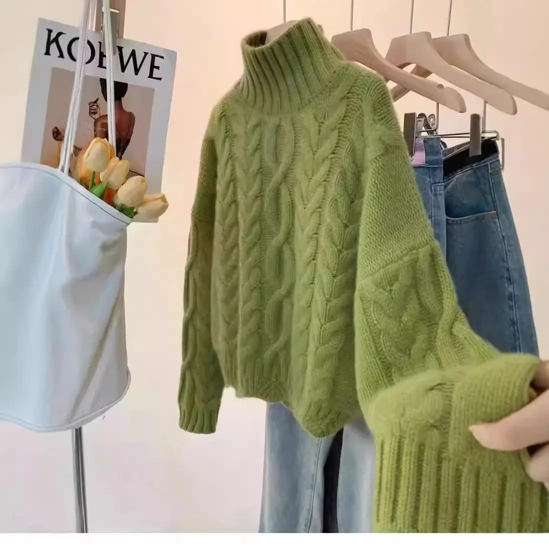 

Retro Turtleneck Women's Solid Color Sweater Women's Loose Casual Commuting Autumn and Winter Casual Thickened Sweater Base