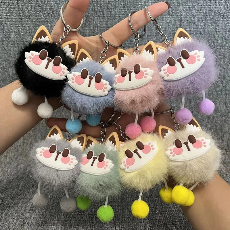 Creative Cartoon Cute Bell Beckoning Cat Plush Keychain Funny Animal Plush Ball Kids Bag Decoration Pendant Girls Birthday Gift