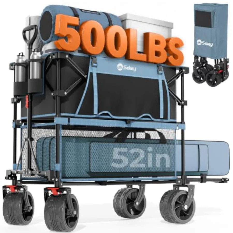 400L Double-Decker Wagon for outdoor transport, polypropylene body, black, 500 lb capacity with 50 in extender