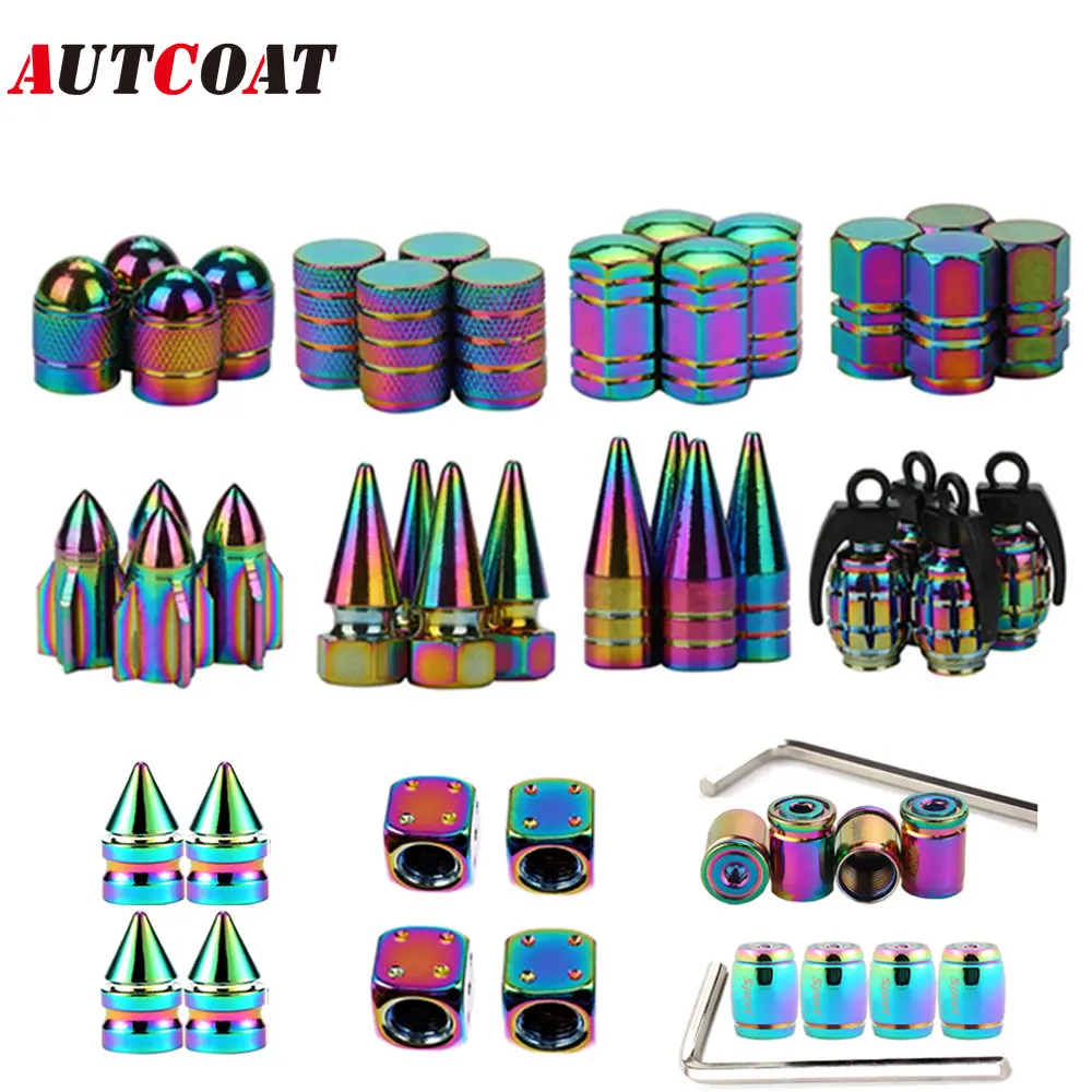 AUTCOAT 4Pcs/Set Multicolor Tire Valve Stem Caps, Universal Stem Covers for Cars, SUVs, Bike and Bicycle, Trucks, Motorcycles