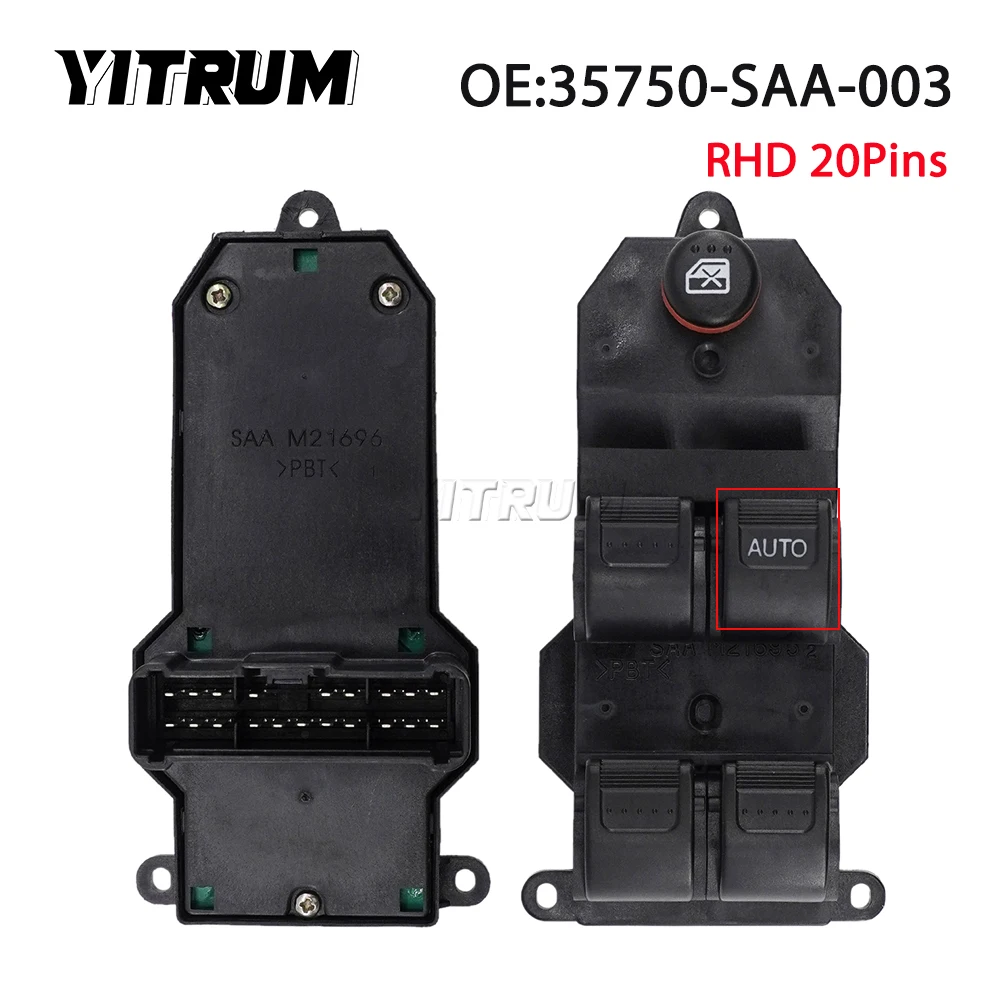 

YITRUM 35750-SAA-003 35750SAA003 Front Right Driver Master Button Power Window Control Switch For Honda Jazz GD1 GD3 2002-2008