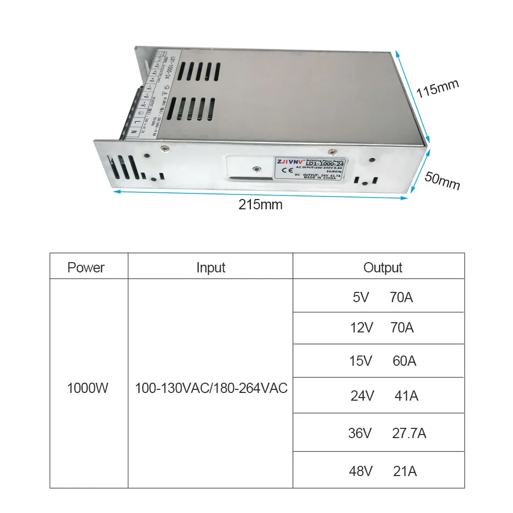 Imagem -05 - Mini Tamanho Switching Power Supply 1000w 24v 36v 48v 40a 27a 20a Led Driver Cctv Motor Alta Qualidade ac dc Smps