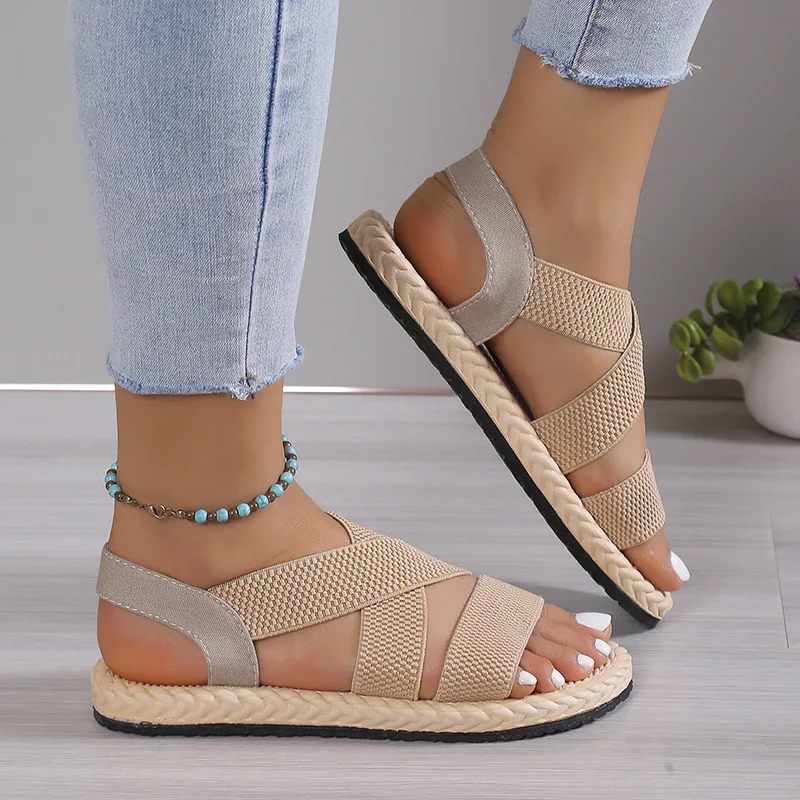 women new sponge platform mid-heel round toe flip flops female large size beach slippers outdoor all-match casual slippers