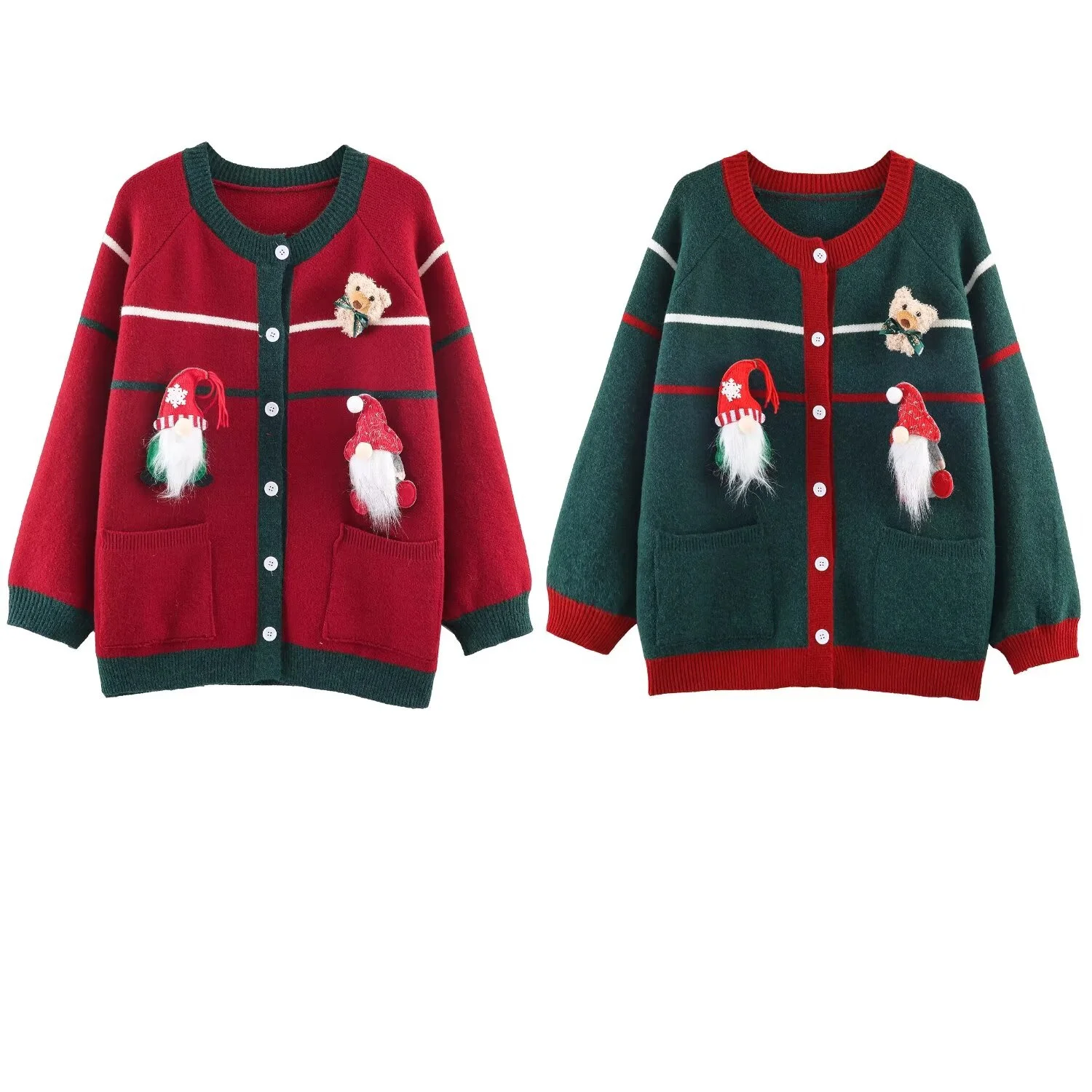

2025 Winter New Women's Fashionable and Versatile Round Neck Long Sleeve Slimming Sweet and Stylish Santa Claus Knit Sweater