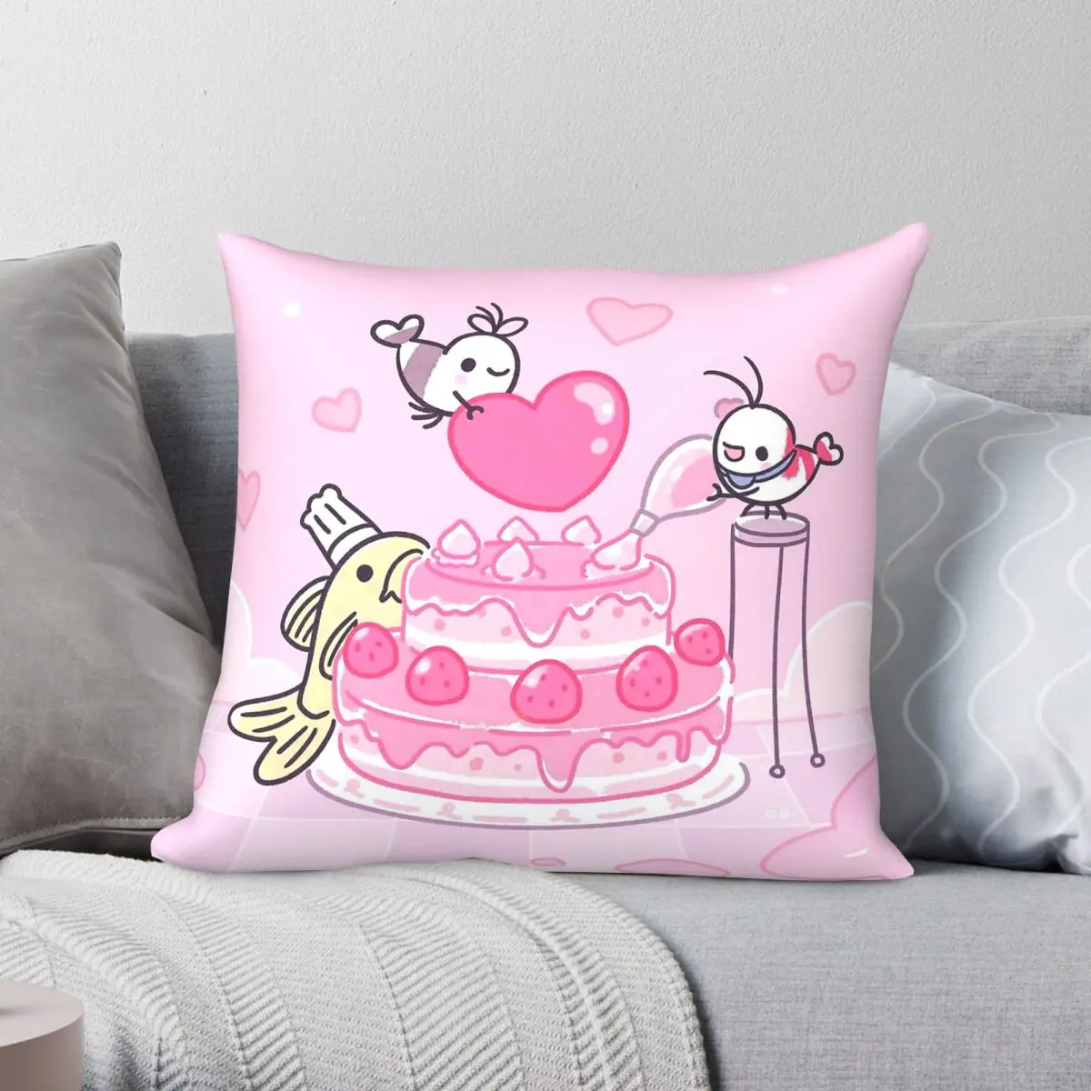 Shy Shrimp Birthday Cake Square Pillowcase Polyester Linen Velvet Pattern Zip Decorative Throw Pillow Case Bed Cushion Case