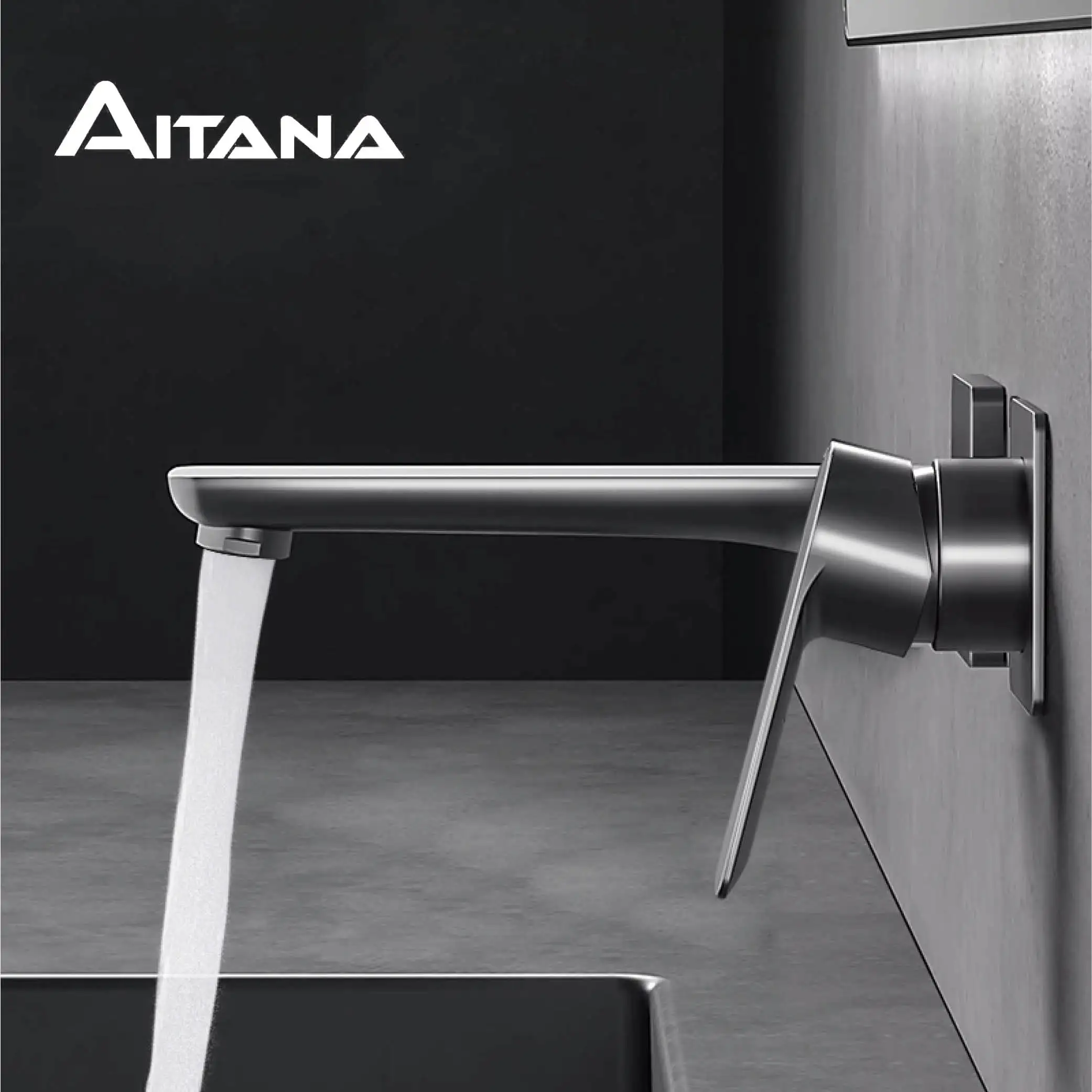 AITANA black brass luxury embedded bathroom faucet with simple wall mounted design, hot and cold water dual hole basin Mixer