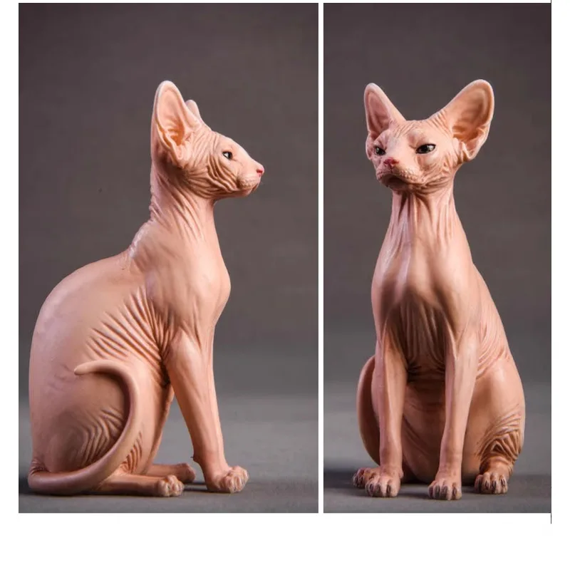 JXK 1/6 Scale Sphynx Hairless Cat Model Squatting Posture Simulation Cat Toy Figures Resin Model Accessories