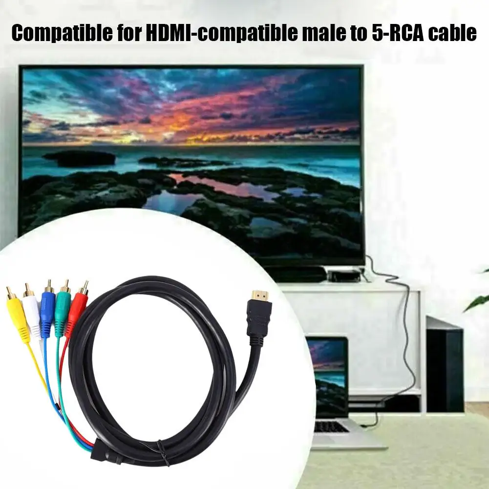 Cable de conversión de componentes AV chapado en oro, Cable macho compatible con HDMI de 5 PIES A 5-RCA RGB, Audio y Video