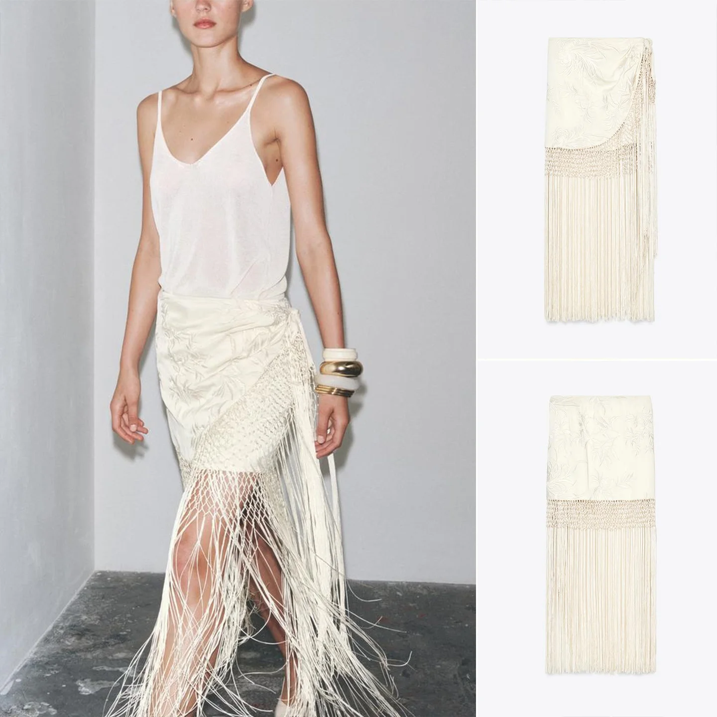 

Summer New Women's Embroidered Tassel Hem Flower Decorative mid Waist awl Sle Gauze Skirt Casual Sle Stand Fit Polye...