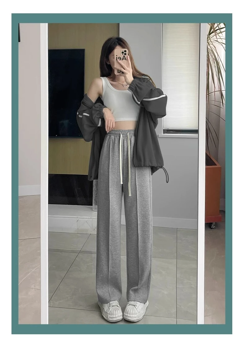 Pantaloni da donna da ufficio donna inverno stile minimalista nordico lana peluche a costine foderato in pile imbottito elastico in vita accogliente homewear