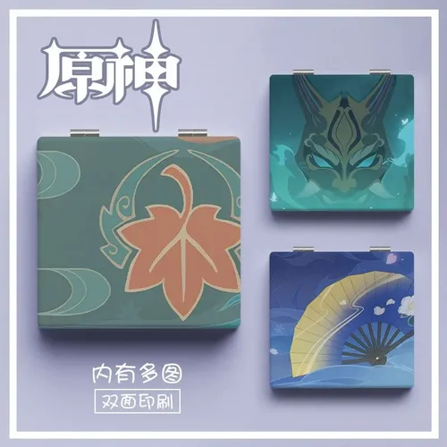 원신 임팩트 휴대용 접이식 메이크업 거울, 샤오 라이덴 쇼군 카에데하라 카즈하 게임 미니 스퀘어 메이크업 도구, 화장대 거울  Best5