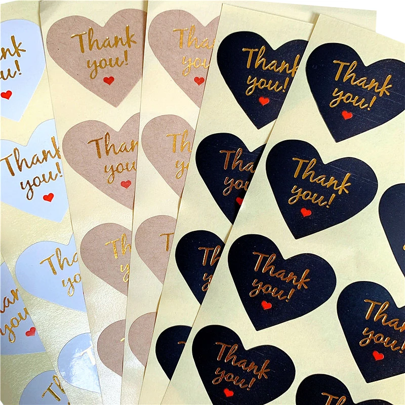 

1000 Pcs/lot Cute Gilding Gold Heart Thank You Handmade Cake Packaging Sealing Label Kraft Sticker Baking DIY Gift Stickers