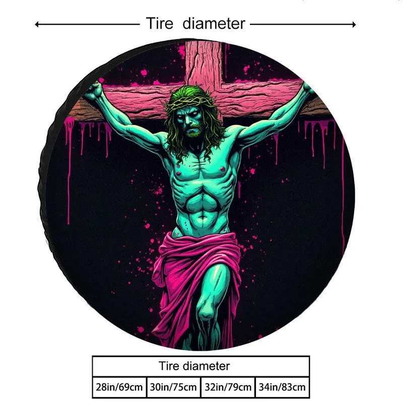 

Graffiti Jesus Crucifixion Spare Tire Cover Artistic Street Style Waterproof Polyester Outdoor Accessory
