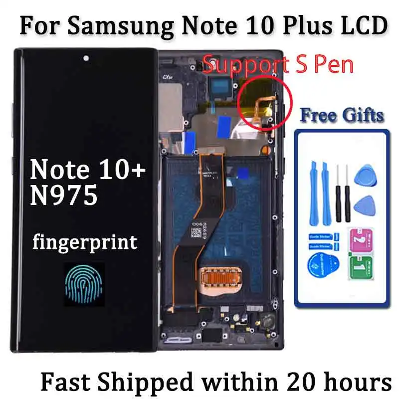 AMOLED Note 10 Plus Screen For Samsung Note10+ N975F Lcd Display Touch Screen with Frame Support S Pen Fingerprints