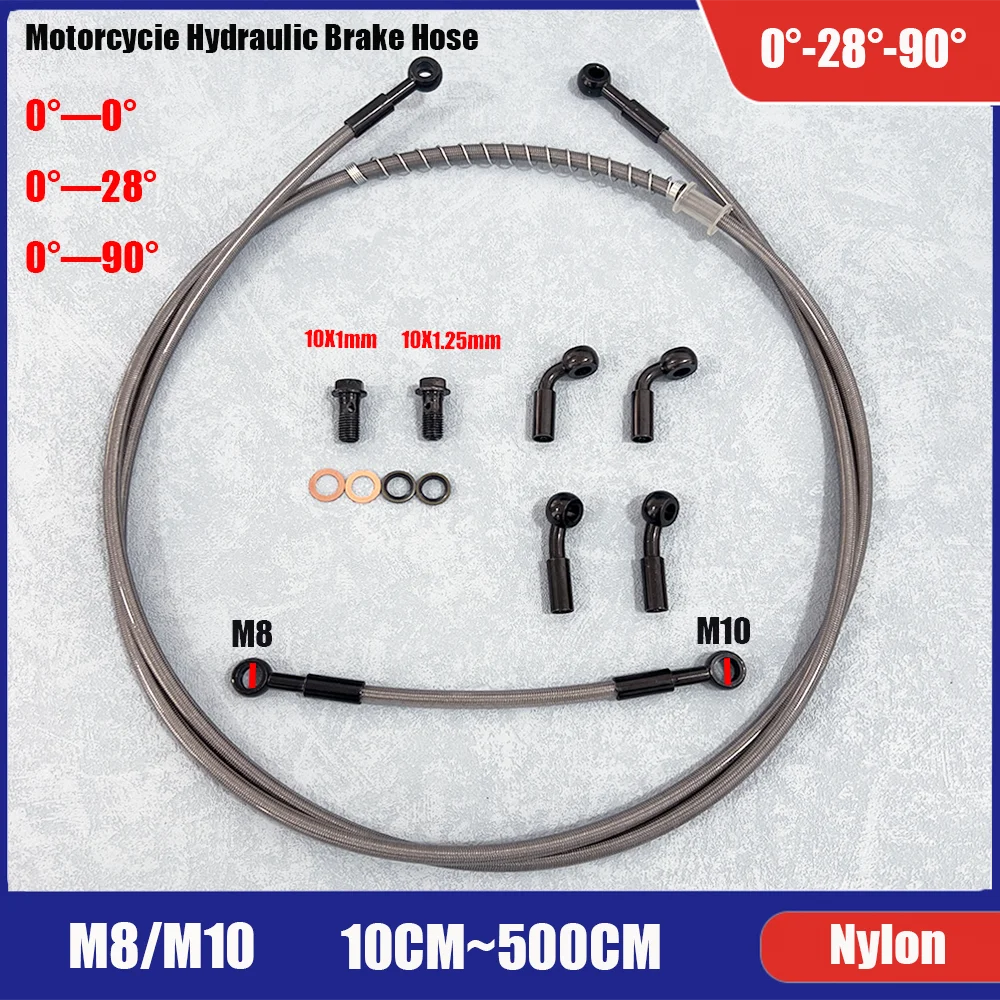 

10cm-500cm Nylon Material Silver Motorcycle Hydraulic Brake Hose Motorcycle Universal Racing Brake Clutch Oil Pipe 0 °-28 °-90 °