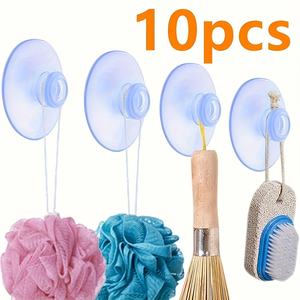 10pcs Mushroom Head Hook Sucker Hook Transparent Bathroom Storage Decorative Hook Auxiliary Hook Household Storage Appliances