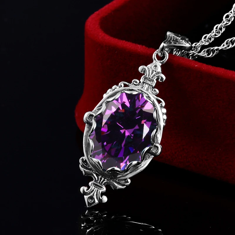 Szjinao Classic Necklace Pendant For Woman Silver 925 Real Amethyst Stone Anniversary Party Gift Vintage Luxury Quality Jewelry
